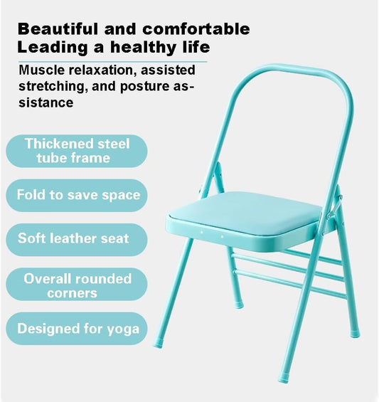 Foldable Yoga Auxiliary Chair for Adults, with a Load Capacity of 300 pounds, Iyengar Yoga Chair with Lumbar Support, Foldable Yoga Chair, Stable and Durable,Blue-No Lumbar Support, Nolumbarsupport