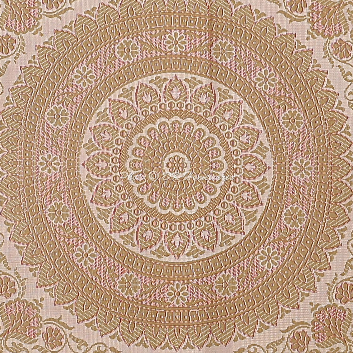 Indian Jacquard Brocade Silk Bolster Yoga Rectangular Pillowcase Cover Mandala White Tubular Home Decor Living Room Cylindrical Hotdog Traditional Throw Cushion Cover 76x38 cm - 1 Pc