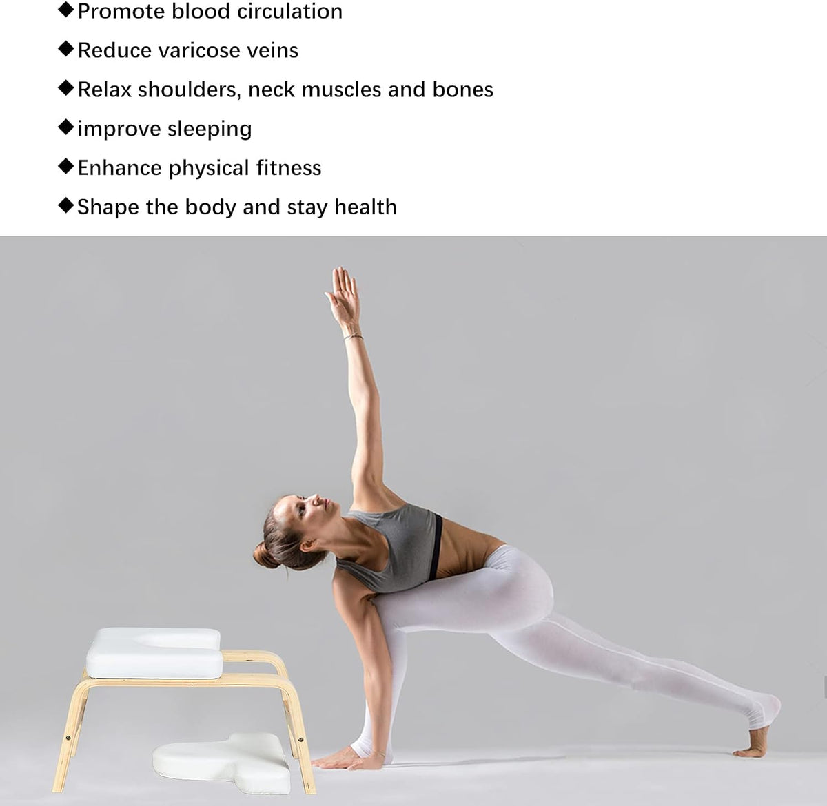 Balanced Yoga Headstand Bench - Ideal for Workout, Fitness and Gym, for Both Beginner and Experience Yogis - Wood and PU Pads - Relieve Fatigue and Build Up Body