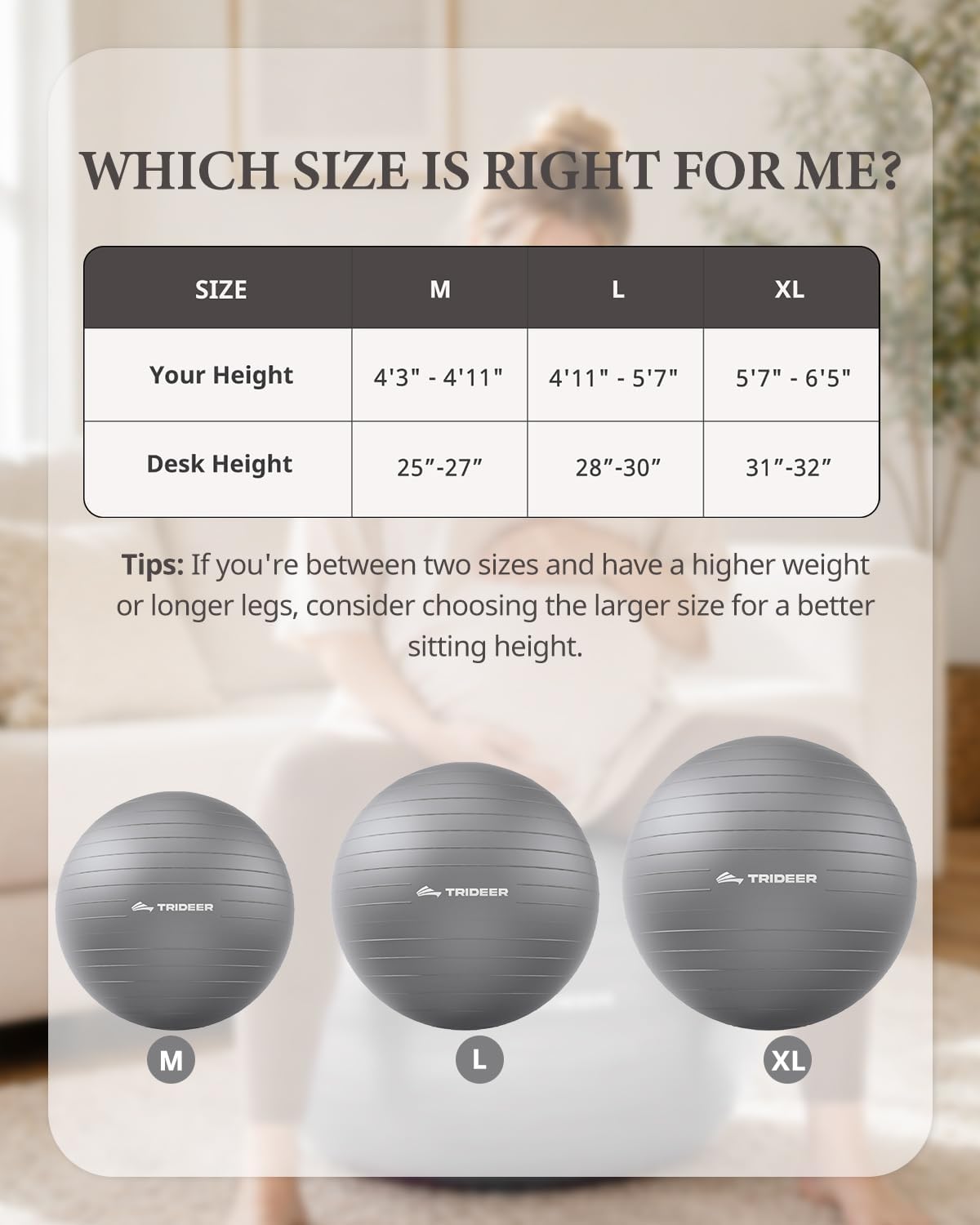 Yoga Ball for Exercise, Pregnancy, Active Sitting, 55/65/75cm