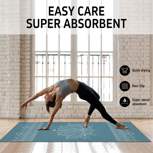Hot Yoga Mat Towel with Corner Pockets Yoga Towels for Hot Yoga Non Slip with Travel Bag Sweat Absorbent Yoga Blankets Mat Cover for Workout Gym 70"x26" (Mountain-01, 70x26)