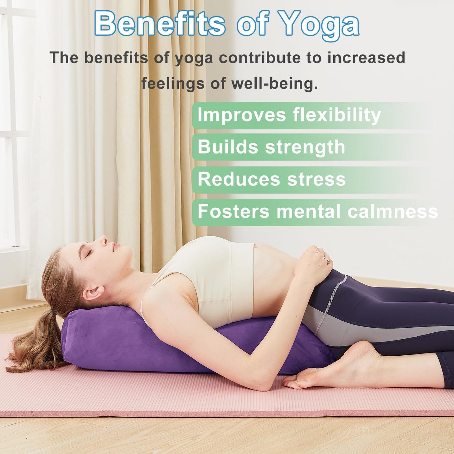Rectangular Yoga Bolster Pillow, Meditation Pillow for Yin & Restorative Yoga, Filled with Wasted Sponge