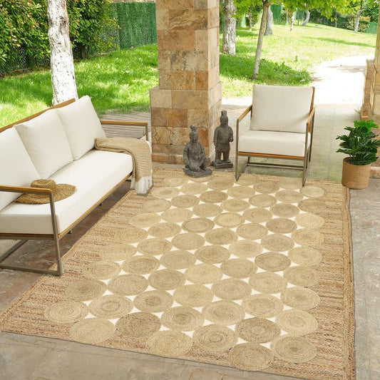 Area Rugs for Natural Jute 3x5 Hand Braided Yellow Border Jute Solid Design Beige Thick 0.27" Handmade Boho Mat Indoor Outdoor Use Flatweave Rugs for Kitchen Bedside Yoga Mat - Colors B