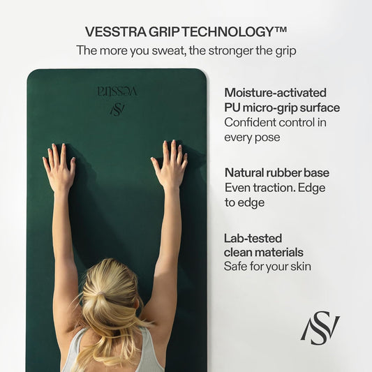 Premium Yoga Mat โ Sweat-Activated Non-Slip PU Grip I Natural Rubber Base I 4mm for Yoga, Pilates & Workouts