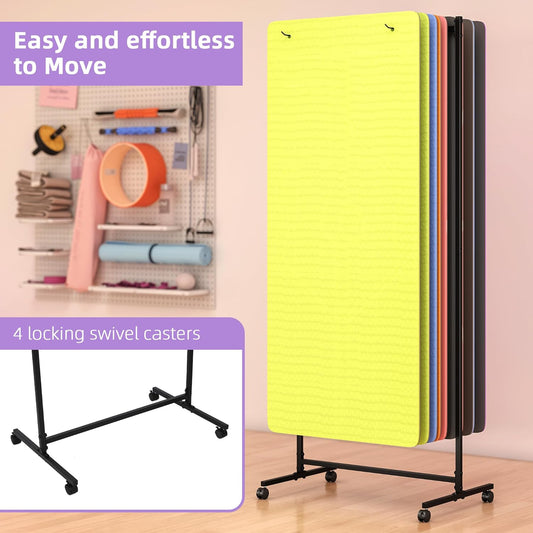 lesolar Yoga Mat Cart with Wheels, 40 Mats Large Capacity Yoga Mats Storage Rack, Hanging Yoga Mat Holder Rolling Cart for Home, Gym, Fitness Club, Studio