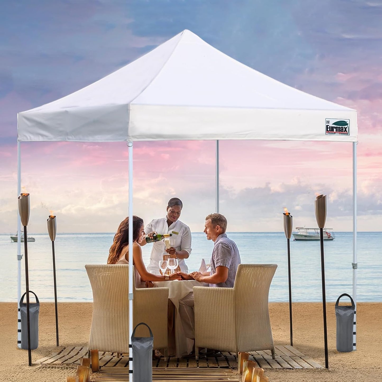 Eurmax USA 125LBS 4-Pack Universal Canopy Weights, Secure Wind Protection to Prevent Tipping, Easy Wrap-Around Installation Heavy Duty Sandbags (Without Sand), Fits All Instant Shelter Legs,Blue