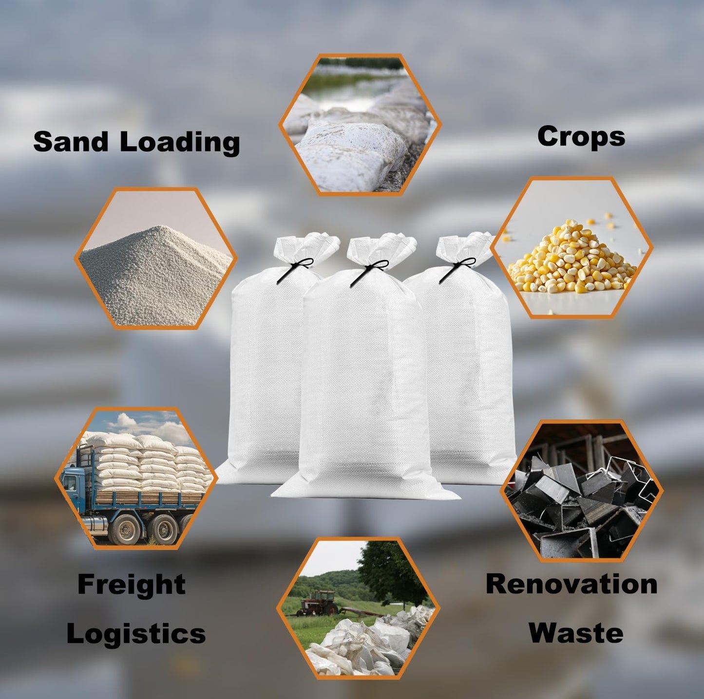 Heavy Duty Sand Bags for Flooding with Tie Strings, 100 Pack Empty Woven Polypropylene Sandbags for Hurricane Flood Control, 100 lbs Capacity, 14x26 inches, White