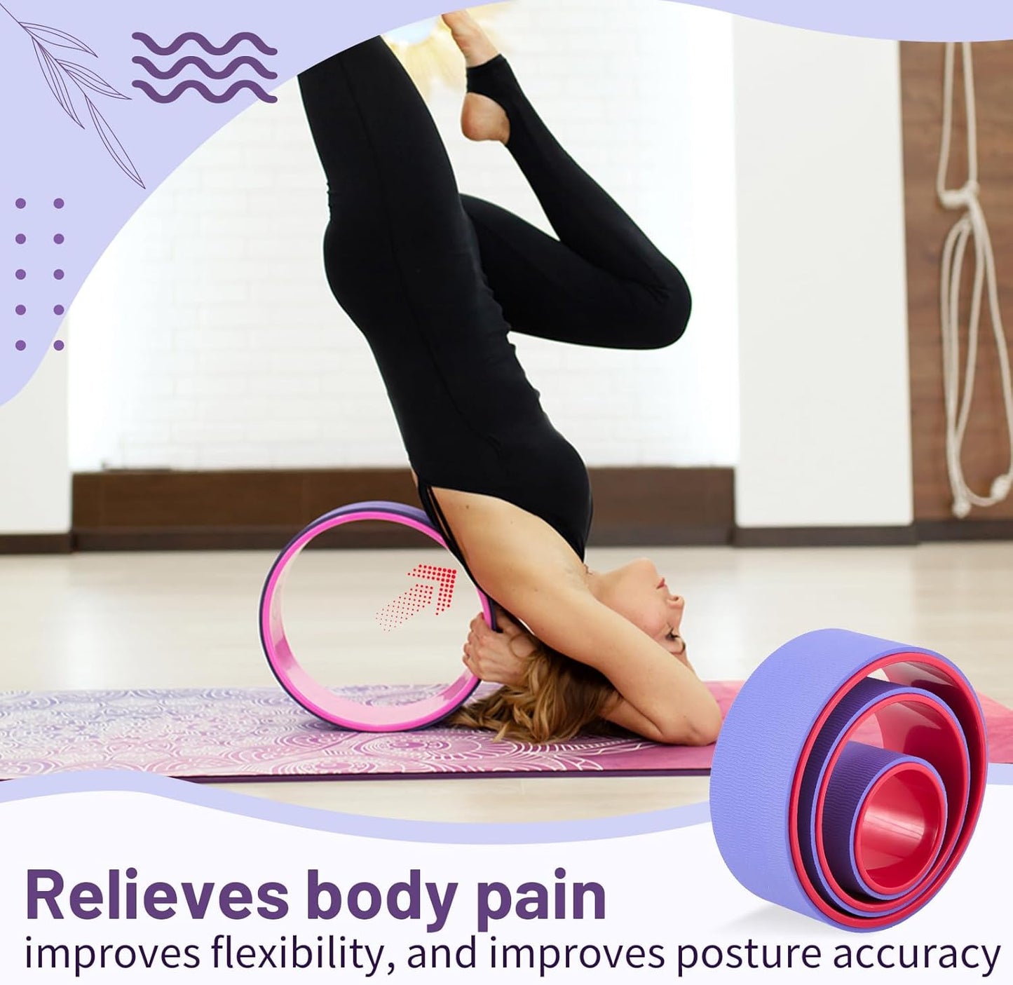 Simgoing 3 Pack ABS Yoga Wheel Set 660 Lbs Foam Roller for Back Pain & Stretching Back Wheel for Massage, Purple and Pink Set