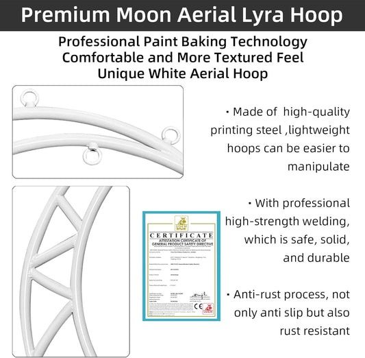 PRIOR FITNESS Aerial Moon Lyra Hoop Set, Classcial Aerial Ring Equipment with Complete Rigging Hardware, Circus Acrobatic Fitness Aerial Hoop Kit, Aerial Yoga Hoop Sling for Home,Gym, Club