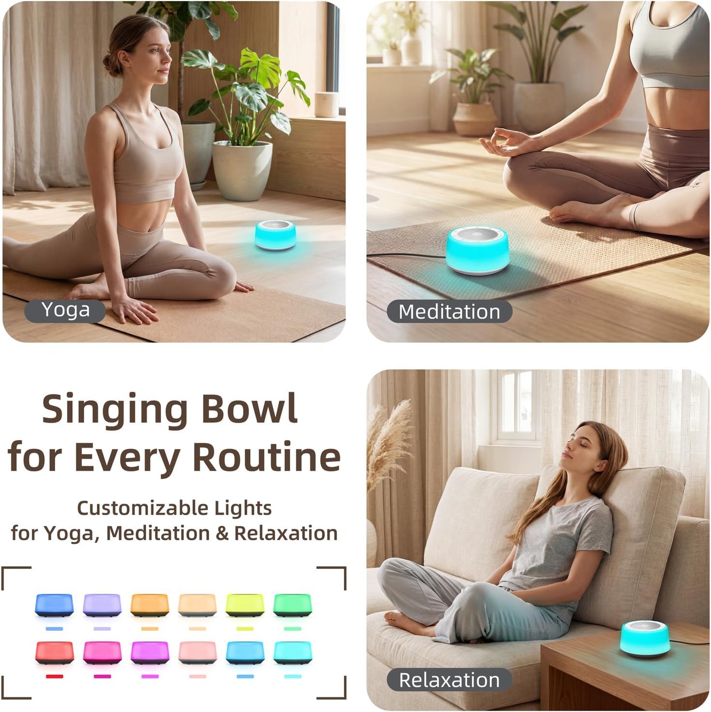 Kipcush Automatic Tibetan Singing Bowl Sound Machine – 11 Healing Tones, Touch Control Night Light, Smart Timer & Memory, Plug-in Sound Therapy Device for Yoga, Meditation, Sleep & Stress Relief