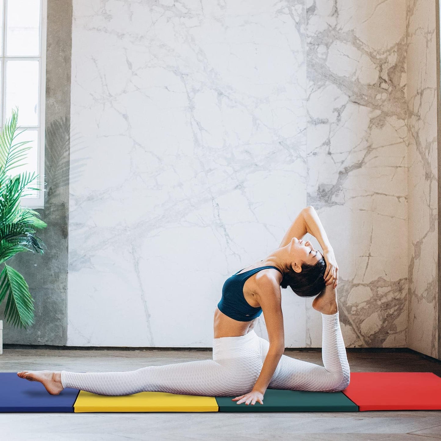 4 Pannel Folding Exercise Mat, 2 Inch Thick Gymnastics Mat 8’x4’, Gym Mat with Carrying Handles for MMA Yoga Stretching Gymnastics and Home Gym