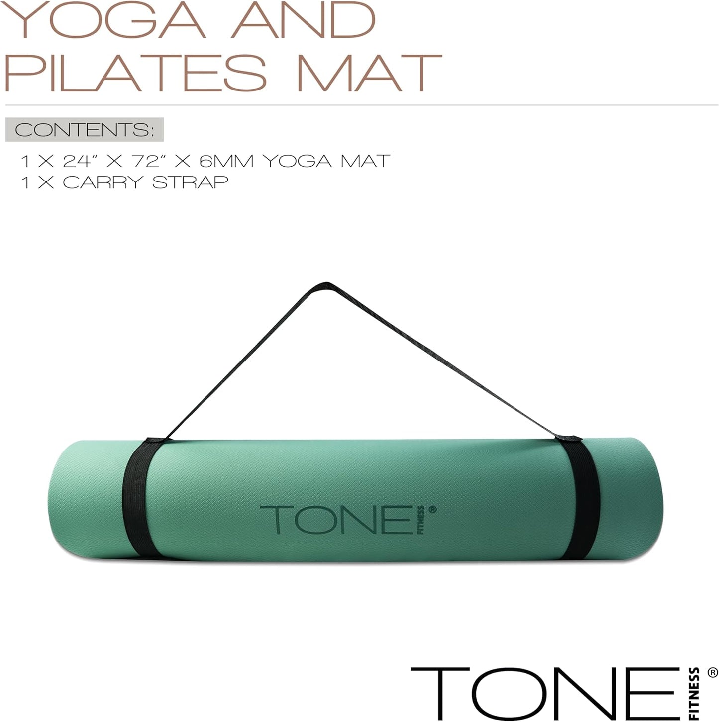 TONE Fitness Yoga Mat 1/4" Thick Non Slip Exercise & Pilates Mat for Home Workouts with Carrying Strap | Multiple Options
