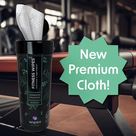 Wipex Fitness Equipment Wipes | Clean Gym Equipment, Yoga Mats, Peloton Bike Cleaner, Exercise Machine Wipes | Lemongrass, Eucalyptus, 75 Ct Canister