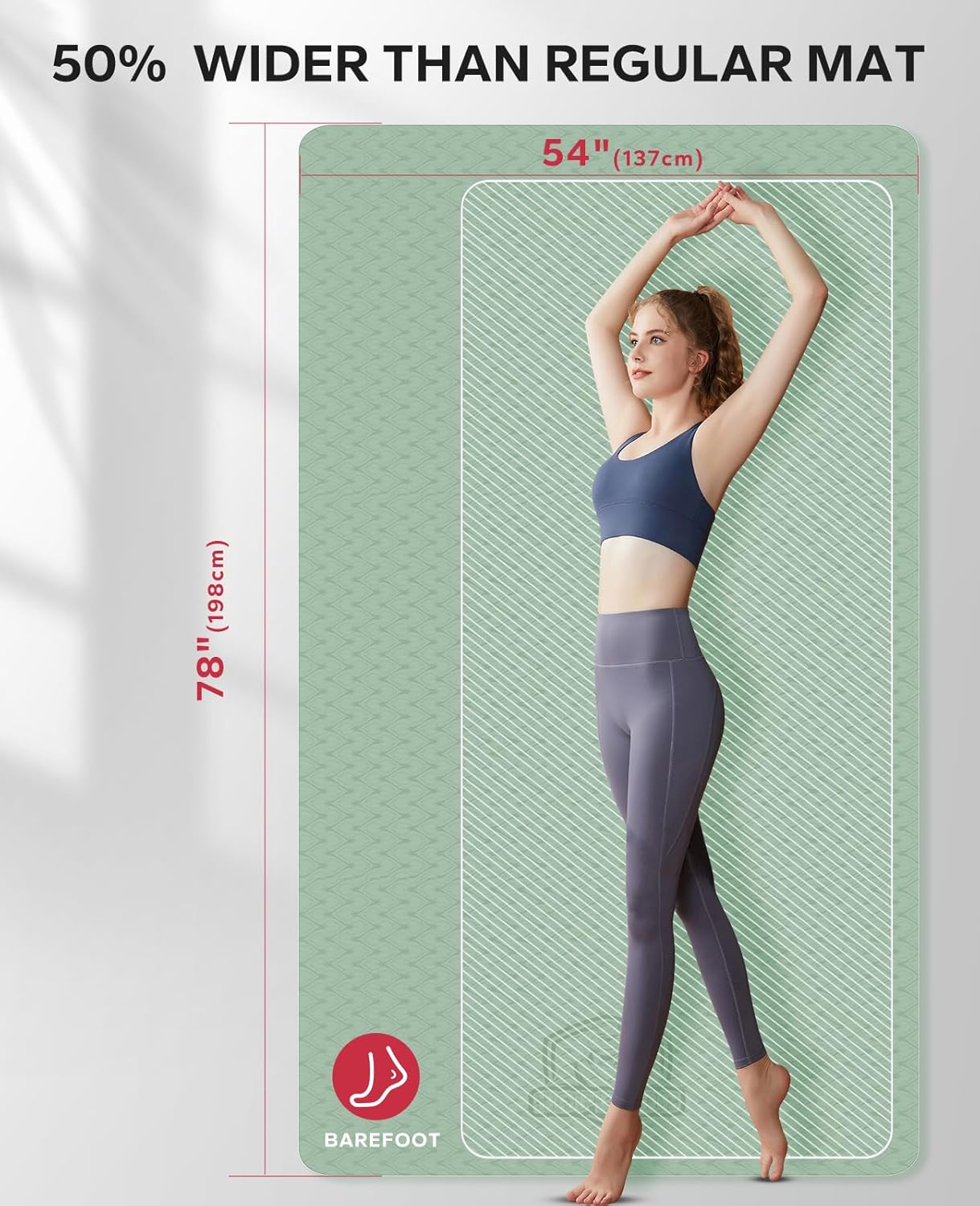 HAPBEAR Extra Large Yoga Mat - 72"x48"/78"x54", 1/4" & 1/3" Thick, Non-Slip, Durable, Eco-Friendly, Wide Exercise Mat for Home Workouts, Yoga, Pilates, Stretching, Meditation (Barefoot Exercise)