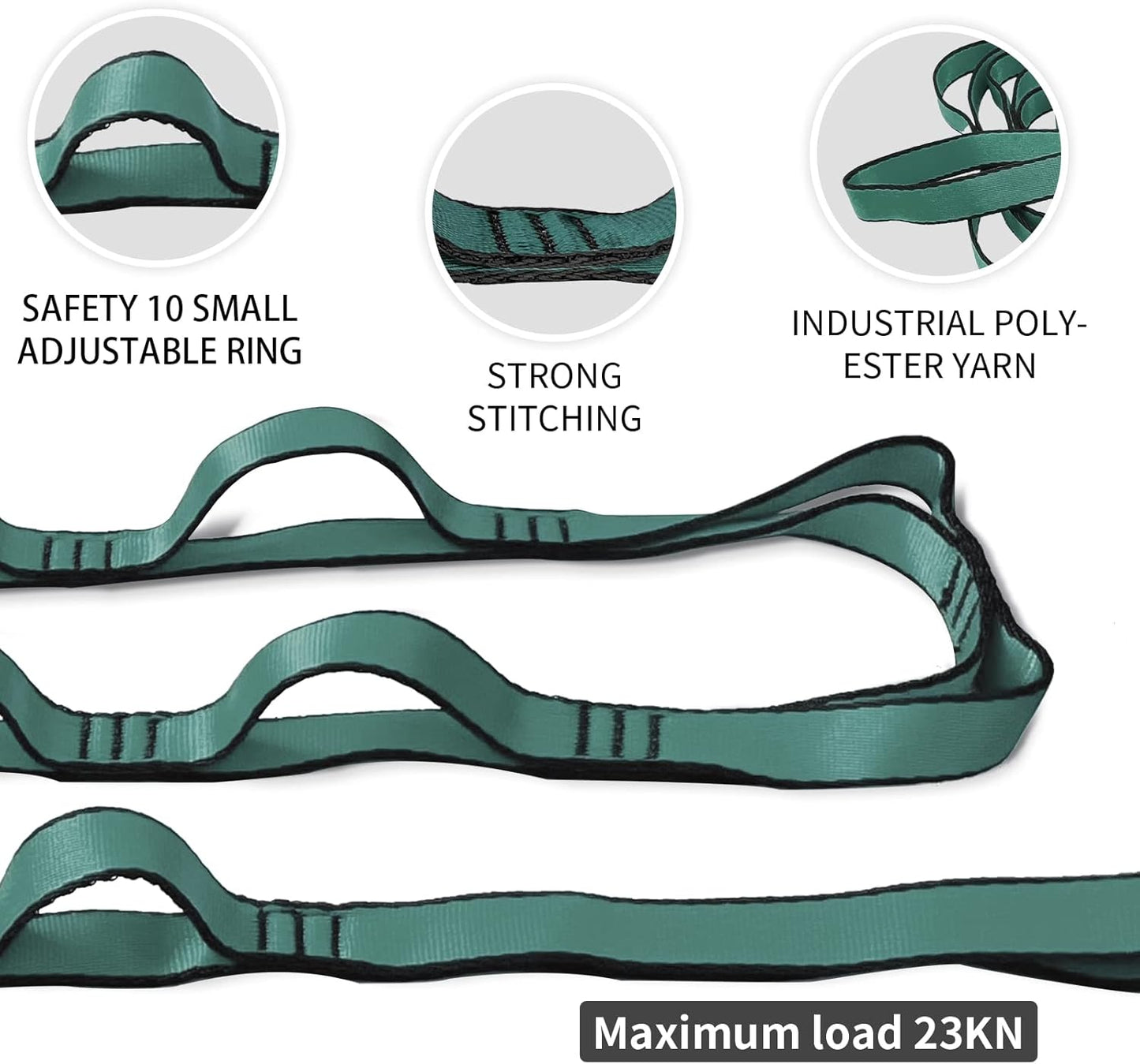 Aerial Yoga Hammock Daisy Chains Strap, Strong 22kN Adjustable with 10 Loops, No Stretch, Climbing Strap Nylon Chain Sling FOR Aerial Yoga,Swing, Hammock, Suspension, Exercise
