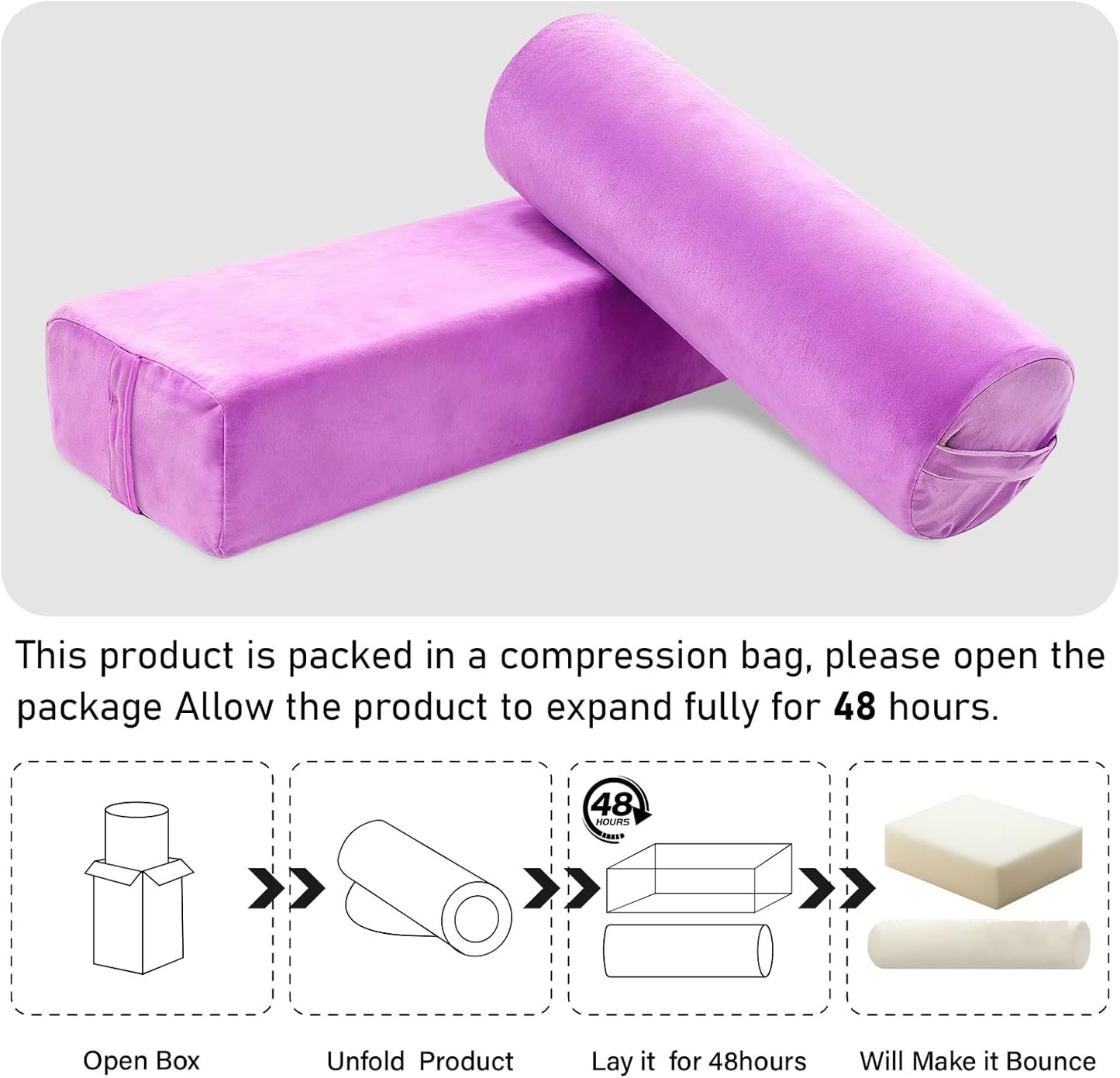 JZHLLA 2 PCS Yoga Bolster Pillow Set Washable Velvet Cover Meditation Bolster with High Density Foam and Carry Handle Rectangular and Cylinder Bolsters for Restorative Yoga