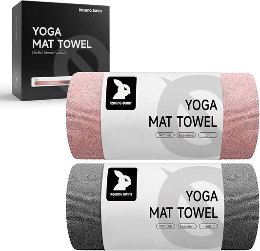 Yoga Mat Towel 72"x25" (Pink + Gray) & Home Pilates Kit