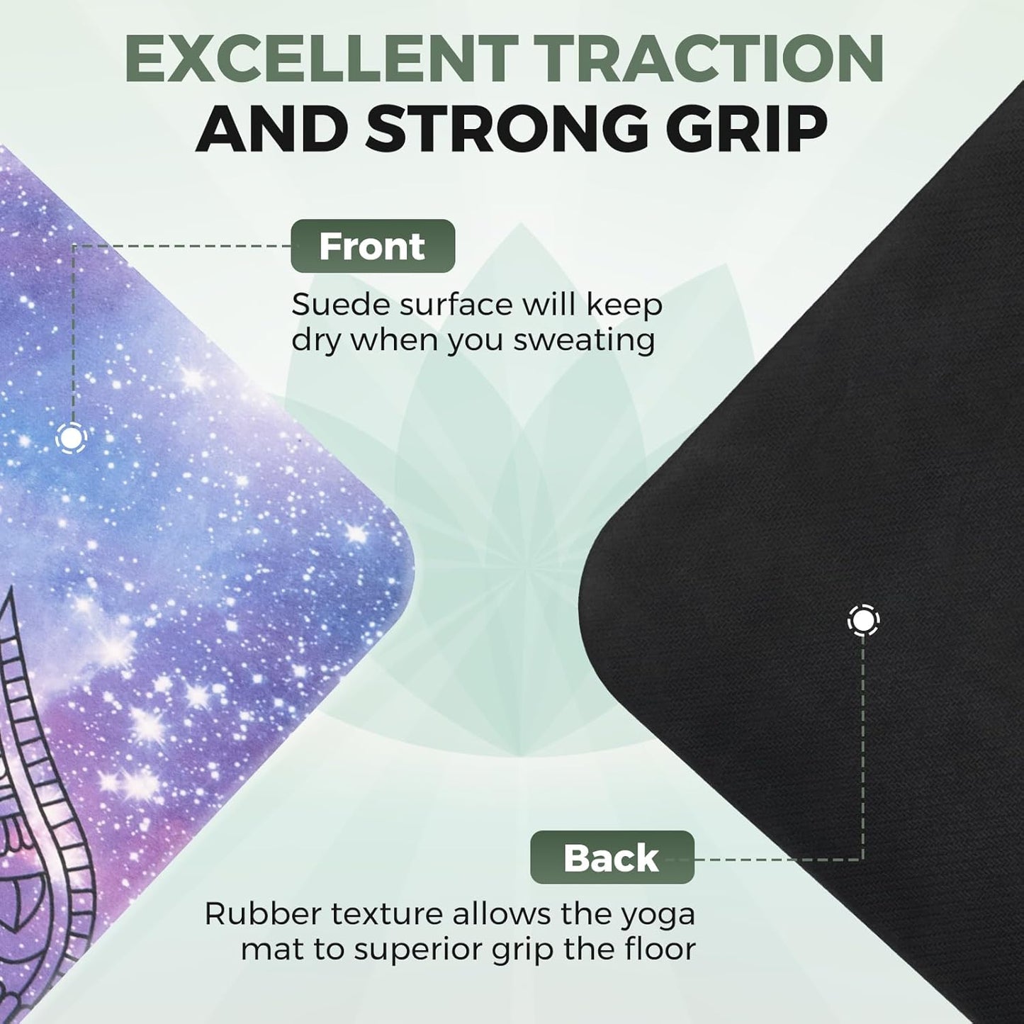 U&M 72'' x 27'' Travel Yoga Mat 1.5mm Thick - Foldable Non-Slip Natural Rubber Base & Suede Mat, Sweat-resistant Antibacterial Light Yoga Mat Material Cover for Women Men, Suitable for Beach Pilates Fitness