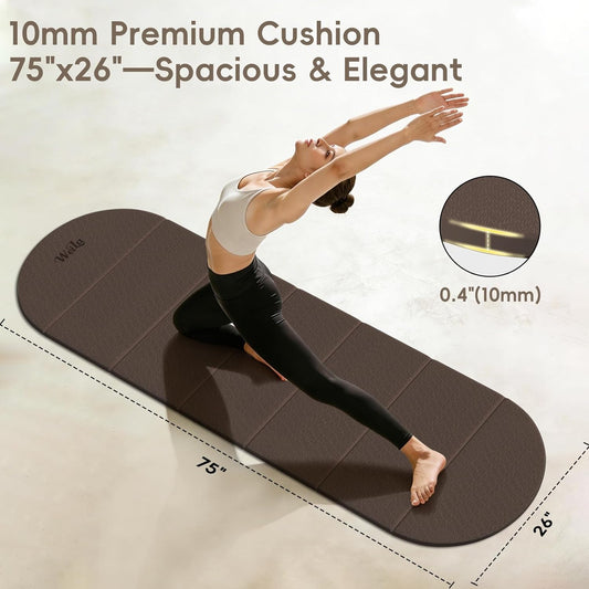 Foldable Yoga Mat 10mm Thick TPE, Double-Sided Textured Non-Slip Dual-Color Mat, 7-Fold Portable for Yoga, Pilates, Floor Workouts, Home Gym & Travel, 75"x26"