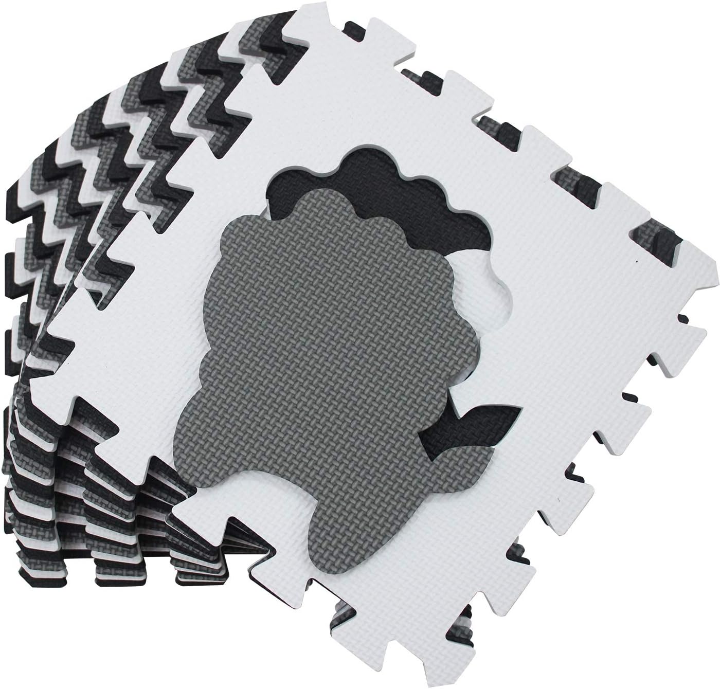 qqpp EVA Rubber 18 Tiles Interlocking Puzzle Foam Floor Mats - Baby Play Mat for Playing | Exercise Mat for Home Workout. White, Pink, Gray. QC-ACLb18N