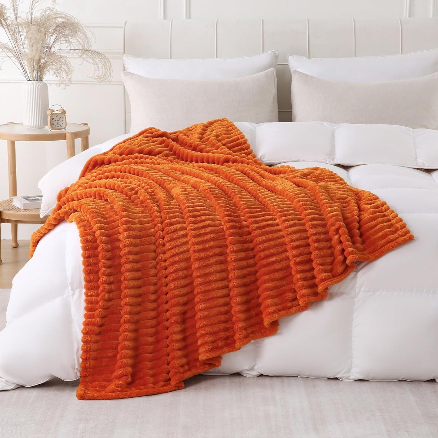 Khaki Throw Blanket for Couch Sofa 50x60 inches Striped Fleece Blankets Room Home Decor Lightweight Plush Soft Cozy Gifts for Women Mom Girls