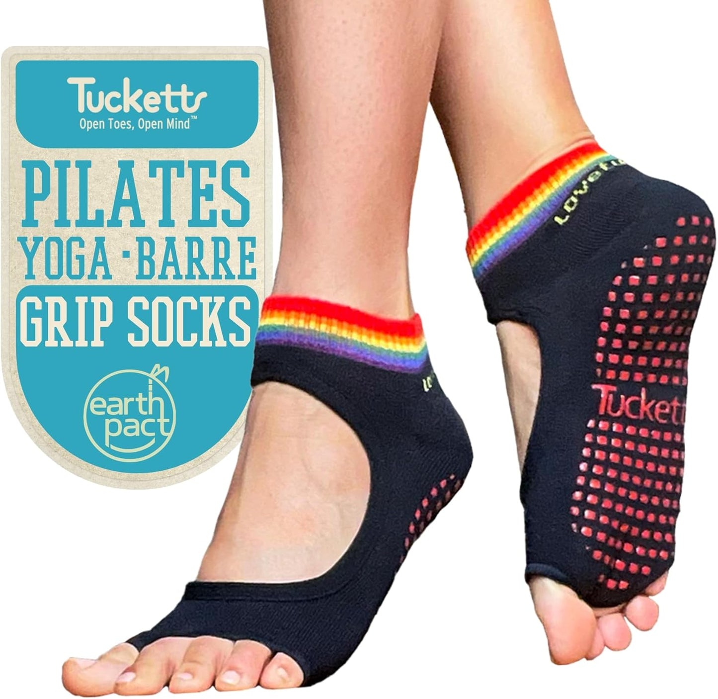 Tucketts Allegro Toeless Pilates Socks with Grips for Women, Non-Slip Open-Toe Grip Socks, Yoga, Barre, Dance, Reformer, Home