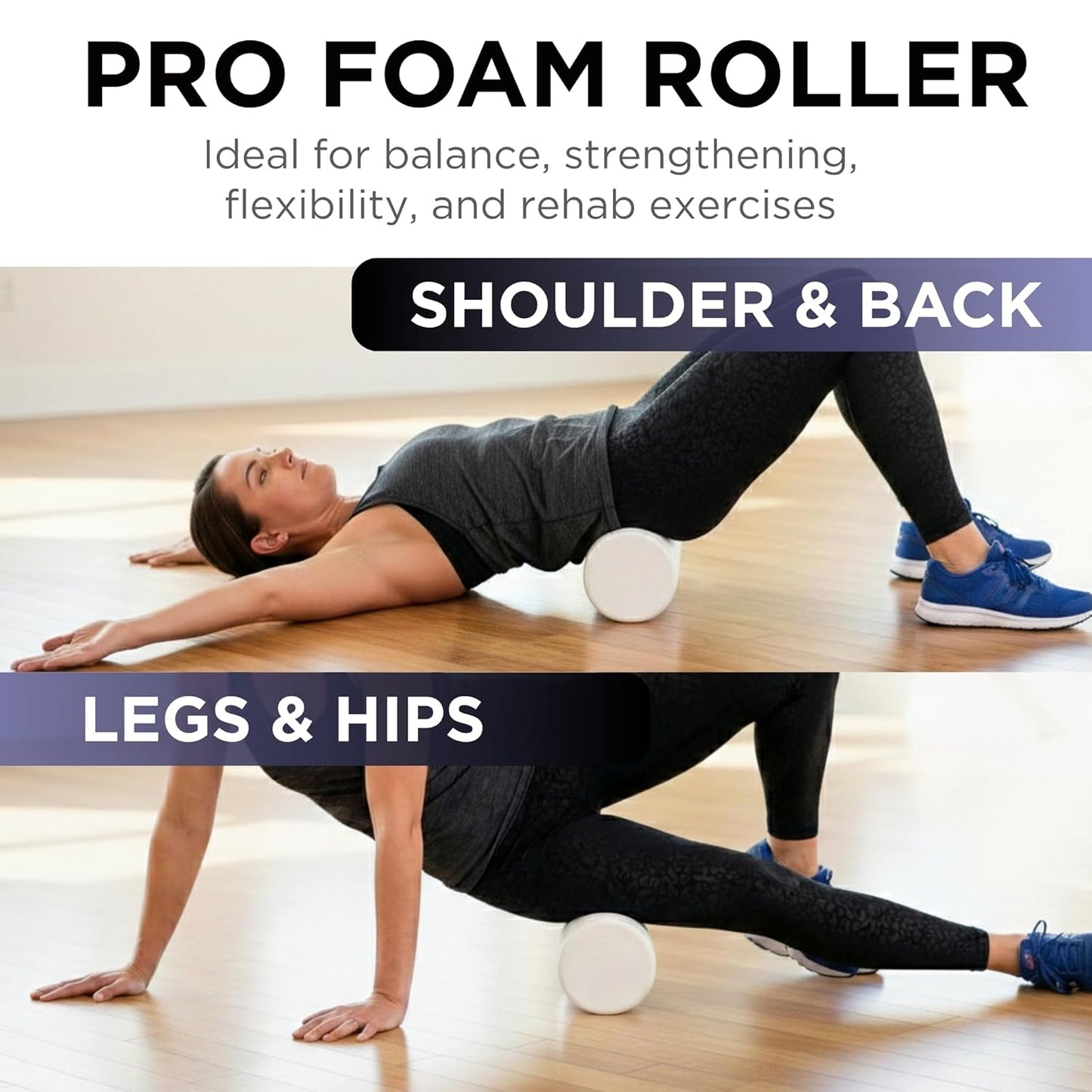 THERABAND Pro Foam Roller, 6" x 36" Round; White Back Roller, Compact 6 Inch Diameter for Deep Tissue Massage, Physical Therapy, Myofascial Release, Core Stabilization