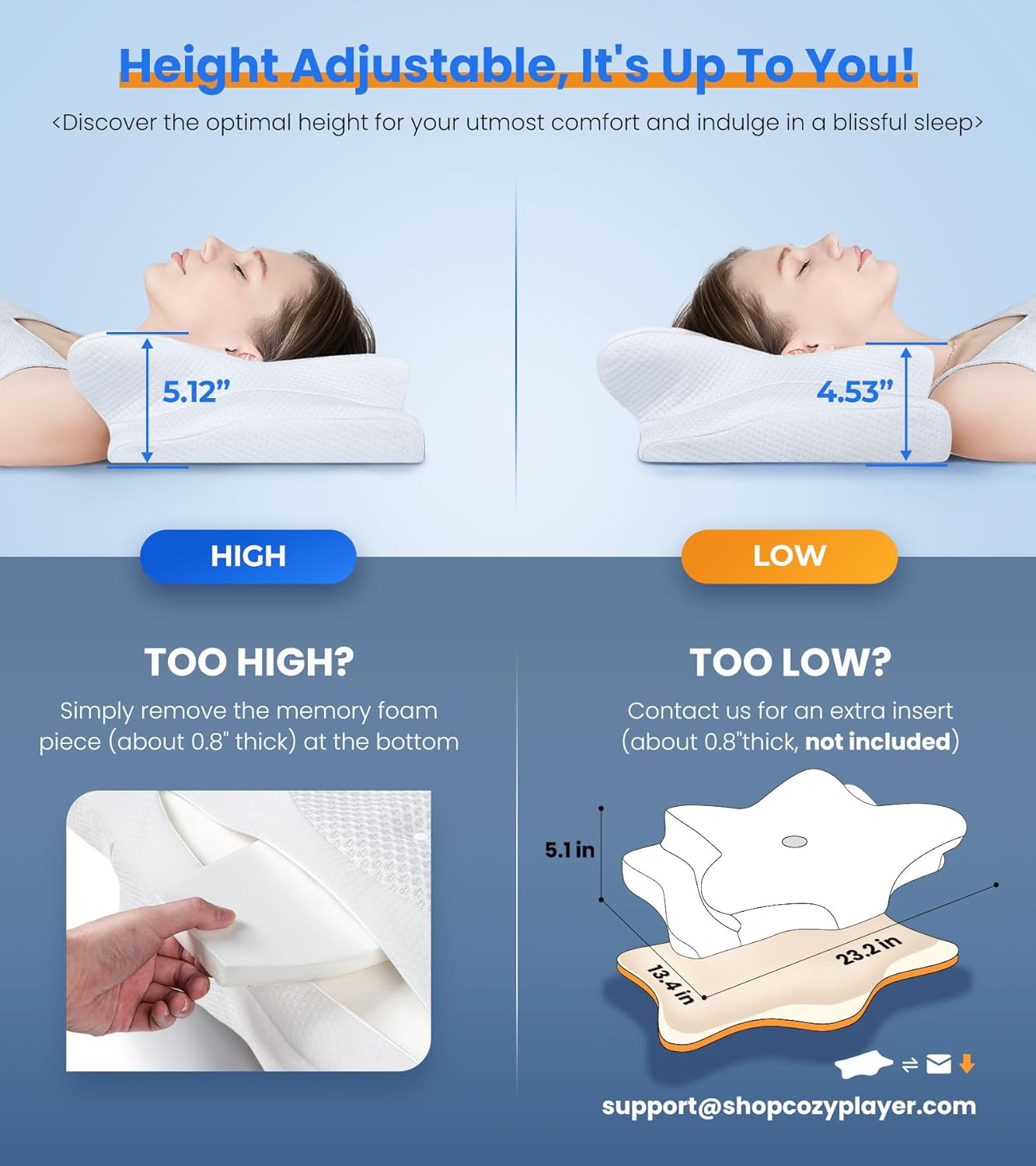Ultra Pain Relief Cooling Pillow for Neck Support, Adjustable Cervical Pillow Cozy Sleeping, Odorless Ergonomic Contour Memory Foam Pillows, Orthopedic Bed Pillow for Side Back Stomach Sleeper