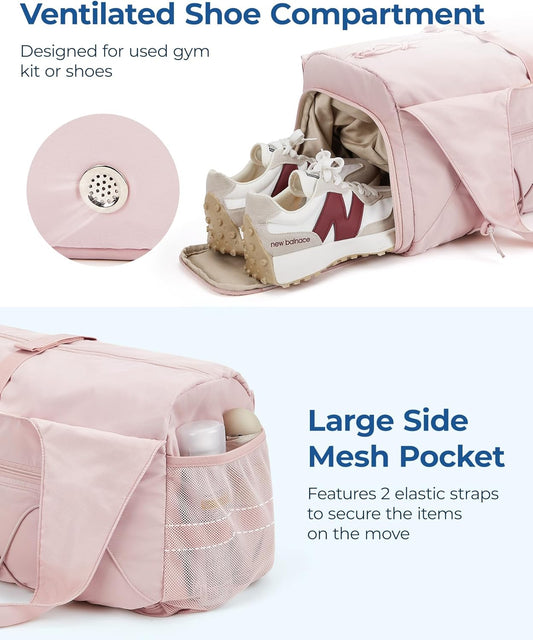 BAGSMART Gym Bag for Women, Lightweight Duffel with Shoe Compartment, Tote Bag with Wet Pocket for Yoga Travel, Pink