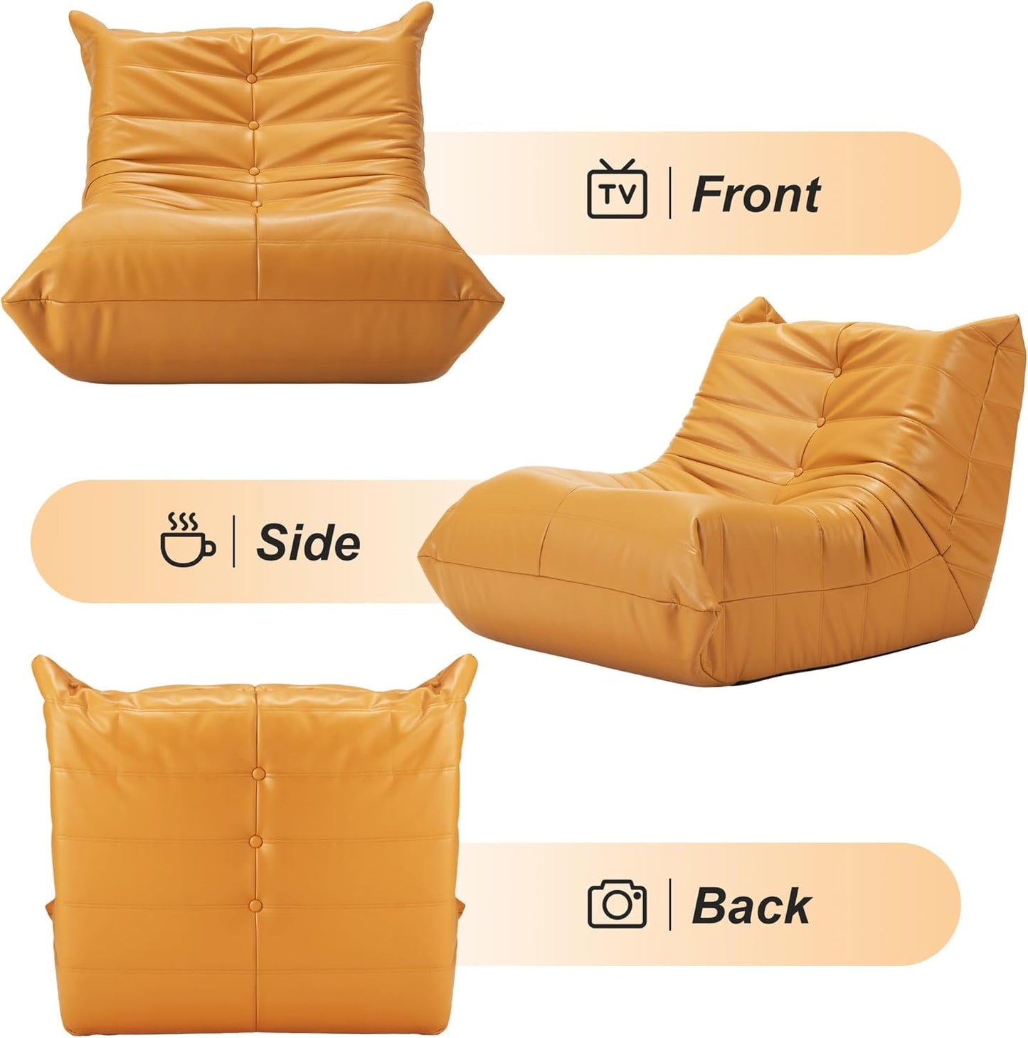 Hobestluk Giant Bean Bag Chair Lazy Floor Sofa, Memory Foam Fireside Sofa for Adults, Big Beanbag Faux Leather Armless Chair for Living Room Bedroom Dorm Office (Brown, Single)