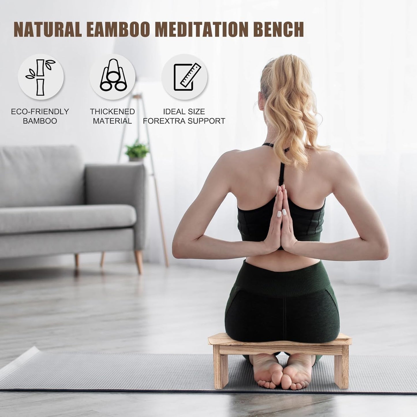 Meditation Bench - Yoga Bench,Wooden Zen Meditation Stool Kneeling Bench for Mindfulness Practice Tea Ceremony and Relaxation Ergonomic Design for Comfort and Support Household,Dark Wood