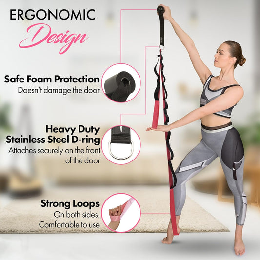 10-Loop Yoga Strap with Door Anchor – Stretch Strap for Flexibility, Deep Stretching, and Improved Balance – Perfect Yoga Accessory for All Fitness Levels