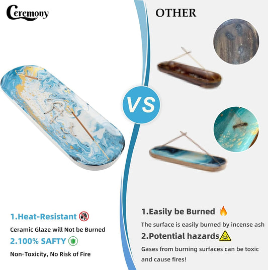 CEREMONY Incense Holder for Sticks, Ceramic Insence-Stick Holder Ash Catcher, Incense Holder Timkburner for Meditation Yoga Spa Room Incense Holder (Lever Brown)