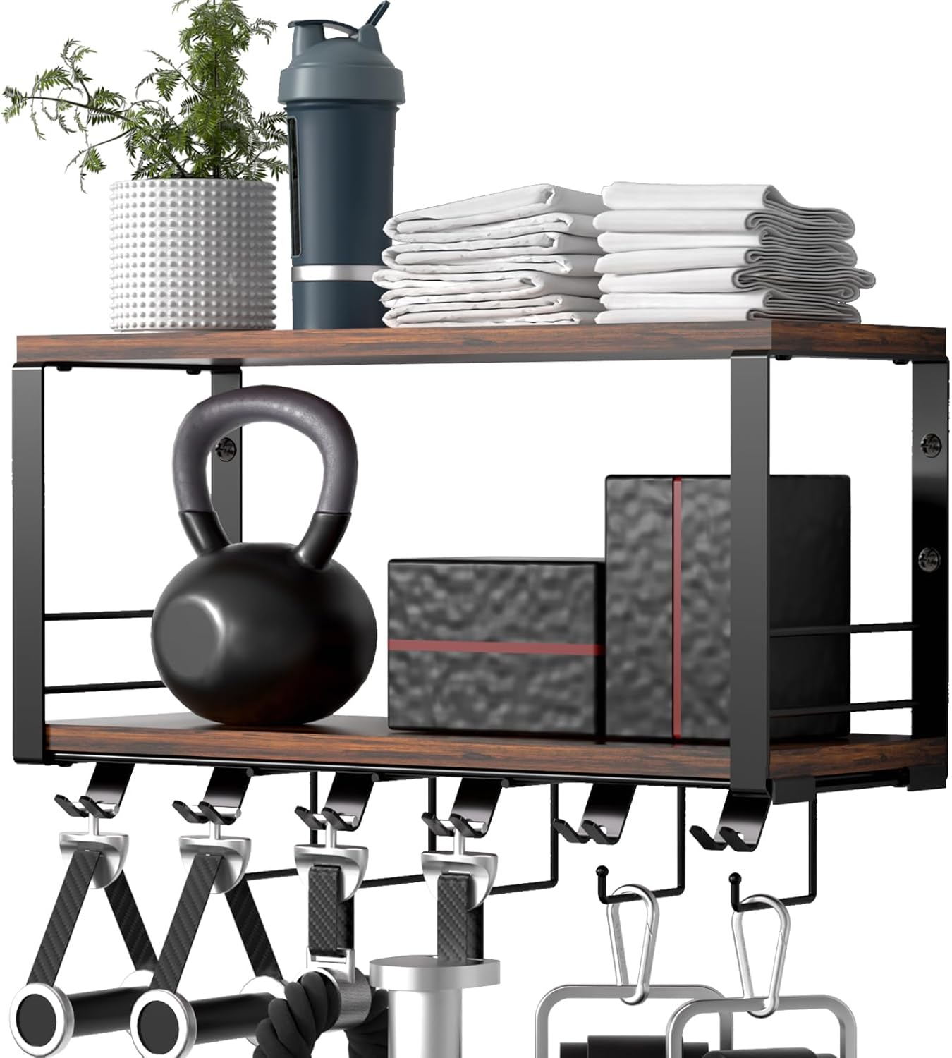TJ.MOREE 2 Tier Floating Shelf Compatible with Tonal Accessories, T-Bracket Lock Adapters Hanger, Wall Mount Home Gym Storage Rack for Fitness Equipment