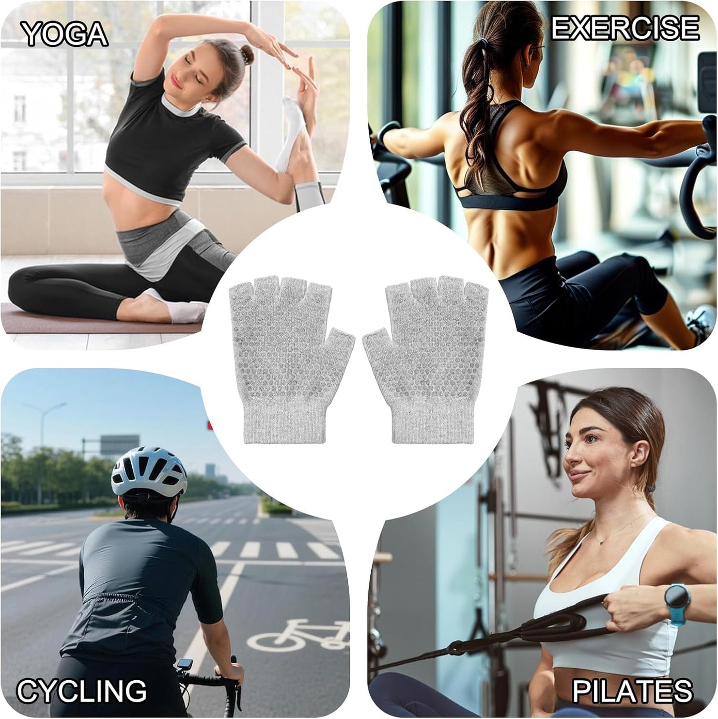 1 Pair of Pilates Gloves with Grips for Women, Yoga Gloves with Grips for Women, Fingerless Workout Glove for Pilates Yoga Exercise