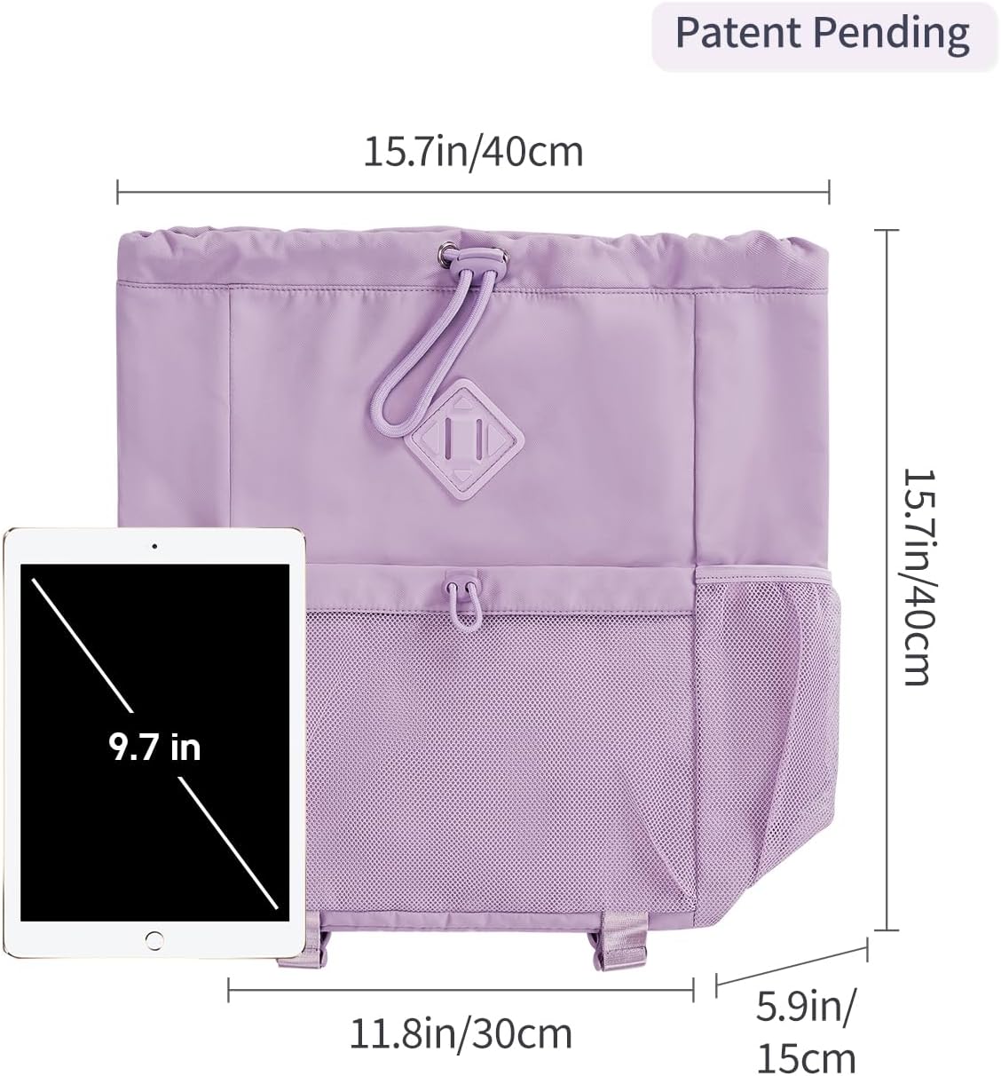 WANDF Drawstring Backpack for Women, Lightweight Gym Bag with Yoga Mat Strap, Water-Resistant String Backpack with Mesh Pocket (Grey, Patent Pending)