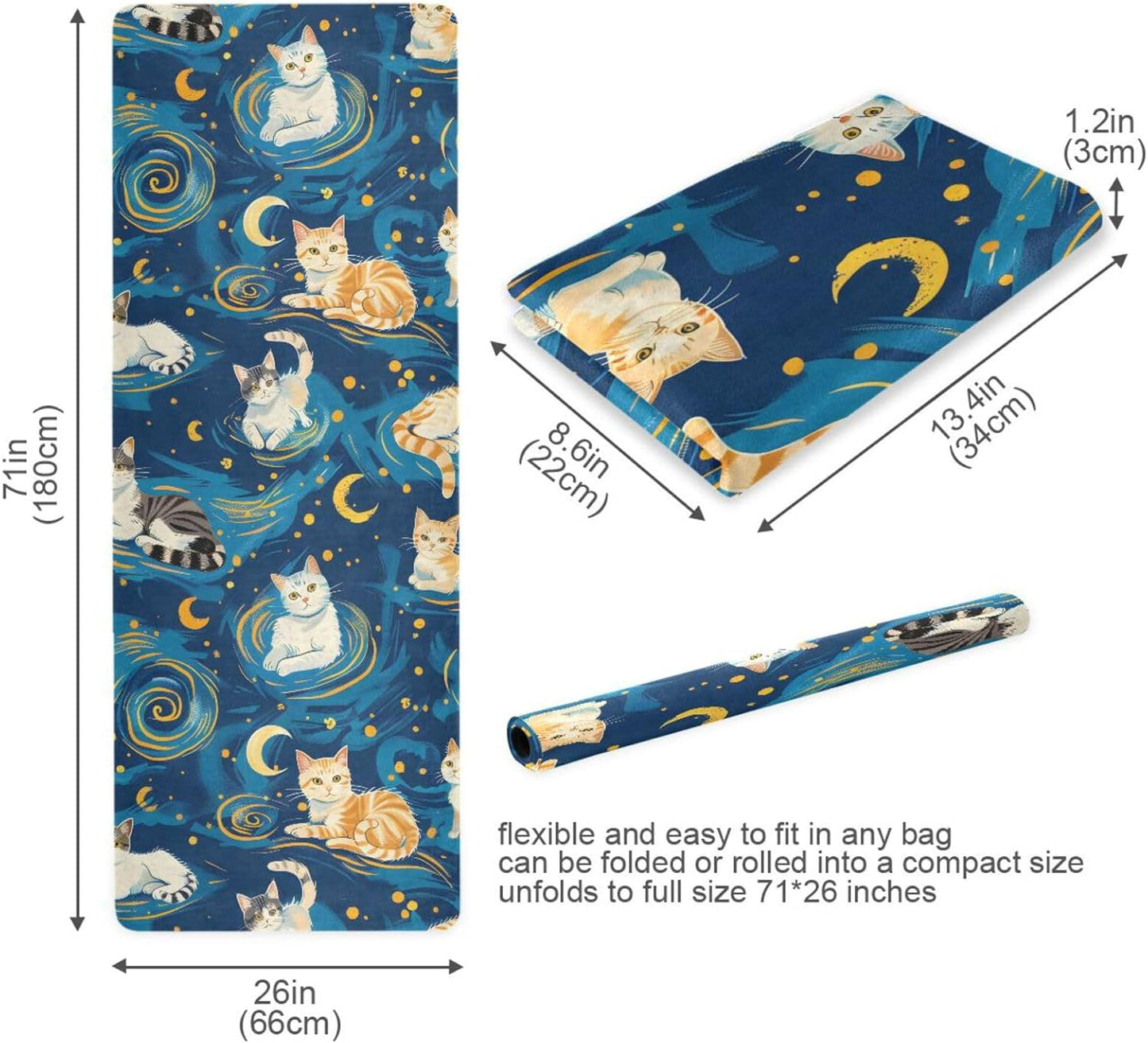 Starry Sky Cats Yoga Mat Non Slip Thick Kids Eco Friendly Rubber Workout Foldable Yoga Mat Women Exercise