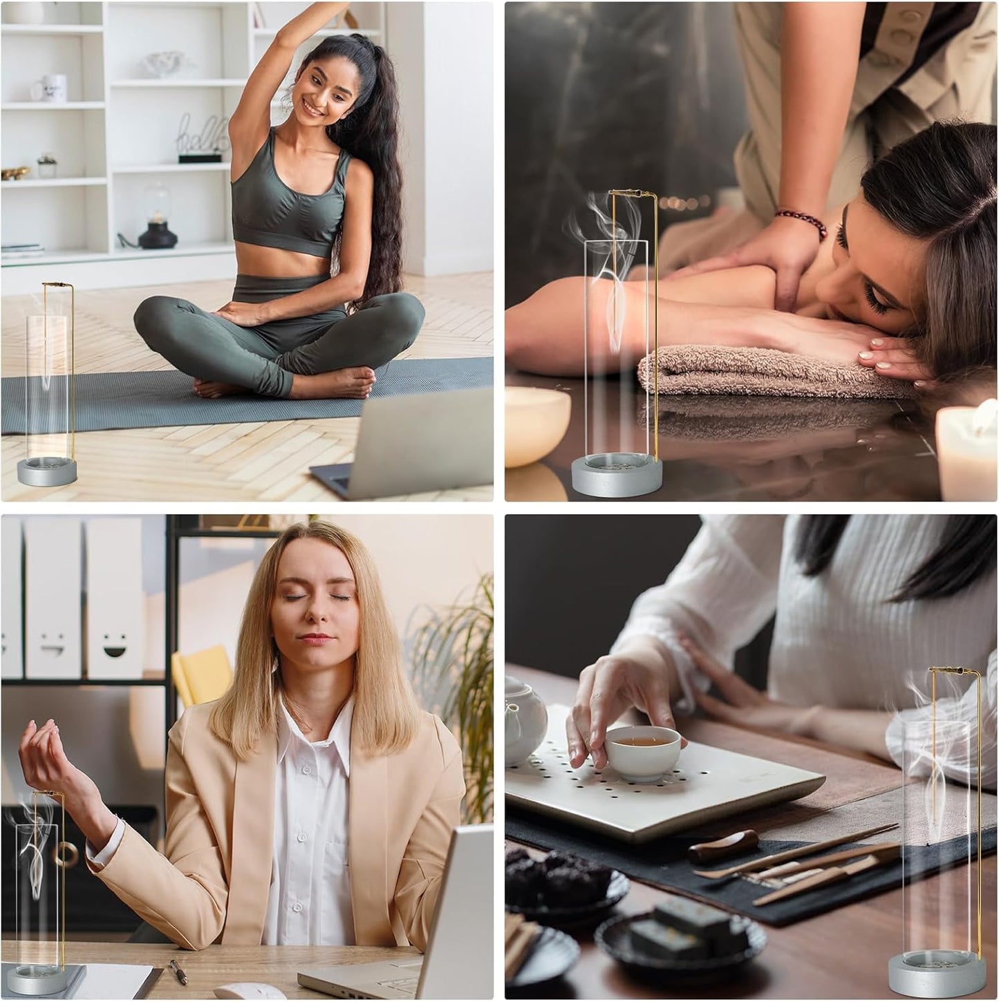 Incense Holder for Sticks, Anti-Ash Flying Incense Burner with 30 Incense Sticks, Detachable Glass Ash Catcher (Wood, Brown)