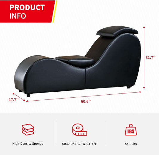 PUREMIND Yoga Chair, Curved Yoga Chaise Lounge for Adult Stretching, Exercising and Relaxing, Indoor Lounge Chair with Adjustable Head Cushion for Living Room Apartment and Bedroom - Black