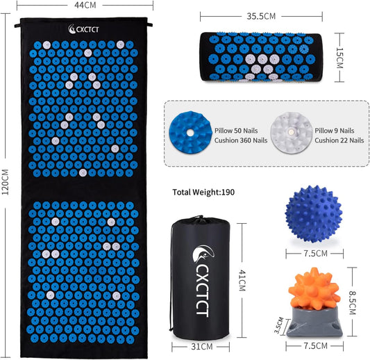 Extra Long Yoga Acupressure Mat Set,Massage Acupuncture Mat Large,Magnetic Mat Acupressure Body mat and Pillow for Neck Back Pain Relief(Gold)