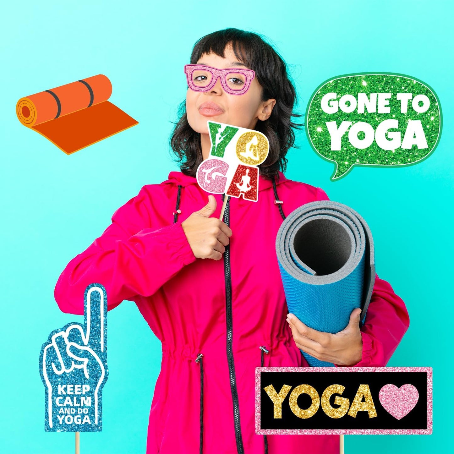 Yoga Party Decorations Birthday Photo Booth Props Sports Fitness Funny Photo Booth Props Kits for Women Girls Classroom Party Decoration Supplies