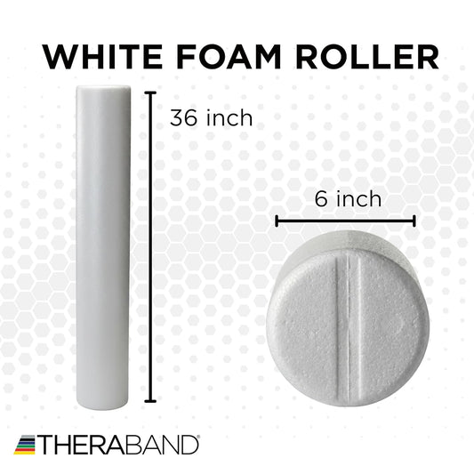 THERABAND Pro Foam Roller, 6" x 36" Round; White Back Roller, Compact 6 Inch Diameter for Deep Tissue Massage, Physical Therapy, Myofascial Release, Core Stabilization