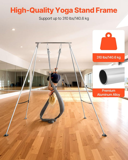 VEVOR Yoga Stand Frame, Max 441-551 lbs Load Swing Stand, Triangular Structure Aerial Rig, Aerial Silk Stands with Yoga Hammock, Standard & Height-Adjustable Version