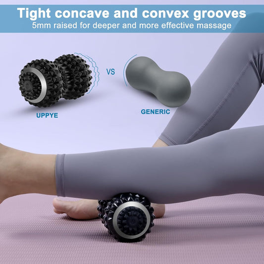 Uppye Vibrating Massage Ball for Pain Relif, Mobility Ball for Physical Therapy and Workout Recovery, Deep Tissue Myofascial Release Tools - Back, Shoulder (Peanut Head Vibrating Massage Ball Black)