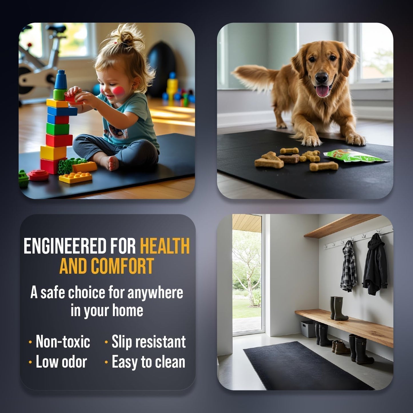 Rubber King Multi-Purpose Exercise Mat - 100% Recycled Thick Rubber Mat for Home Gym Flooring, Non-Slip, Low-Odor Durable Workout Mat for Indoor/Outdoor, Shoe-Friendly