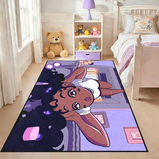Black Girl Area Rug for Bedroom African Black Girls Floor Rugs for Living Room Playroom Cartoon Art Home Decor Soft Yoga Mats for Women Afro Purple 47" x 31" (2.7 x 3 Feet)
