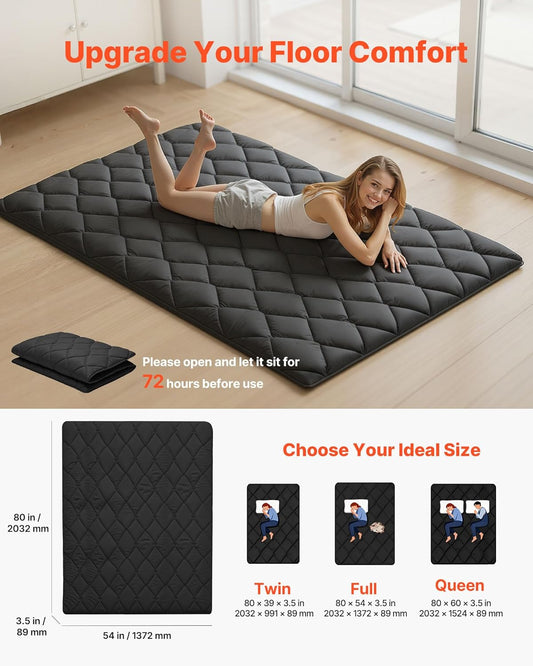 VEVOR Japanese Floor Mattress, Futon Mattress, 100% High Density Comfortable Foam, Foldable Tatami Mat with Storage Bag, Sleeping Pad for Camping Dormitory Yoga