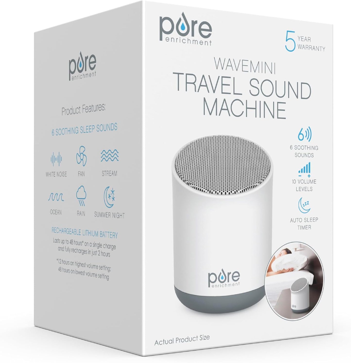 Pure Enrichment Wave Mini Zen Soothing Sound Machine - Portable Sound Machine for Yoga Studios, Travel & Sleep - 6 Relaxing Sounds, Optional Timer & Rechargeable Lithium Battery (Tranquil Green)