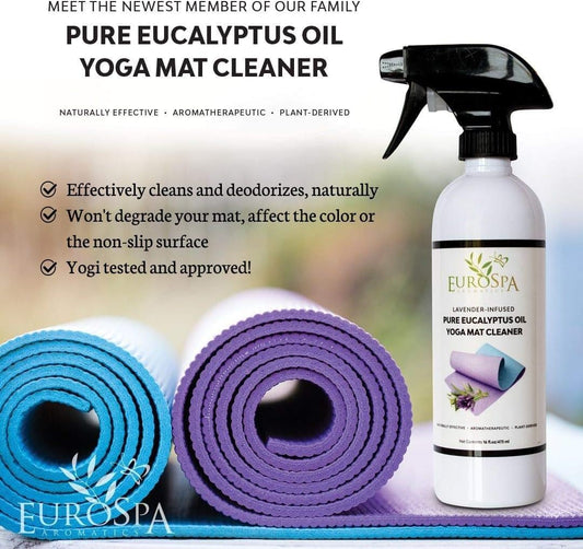 EuroSpa Aromatics Lavender Infused Pure Eucalyptus Oil Yoga Mat Cleaner & Deodorizer - Premium Aromatherapeutic & Relaxing Essential Oil Spray - 16oz, 2 Pack