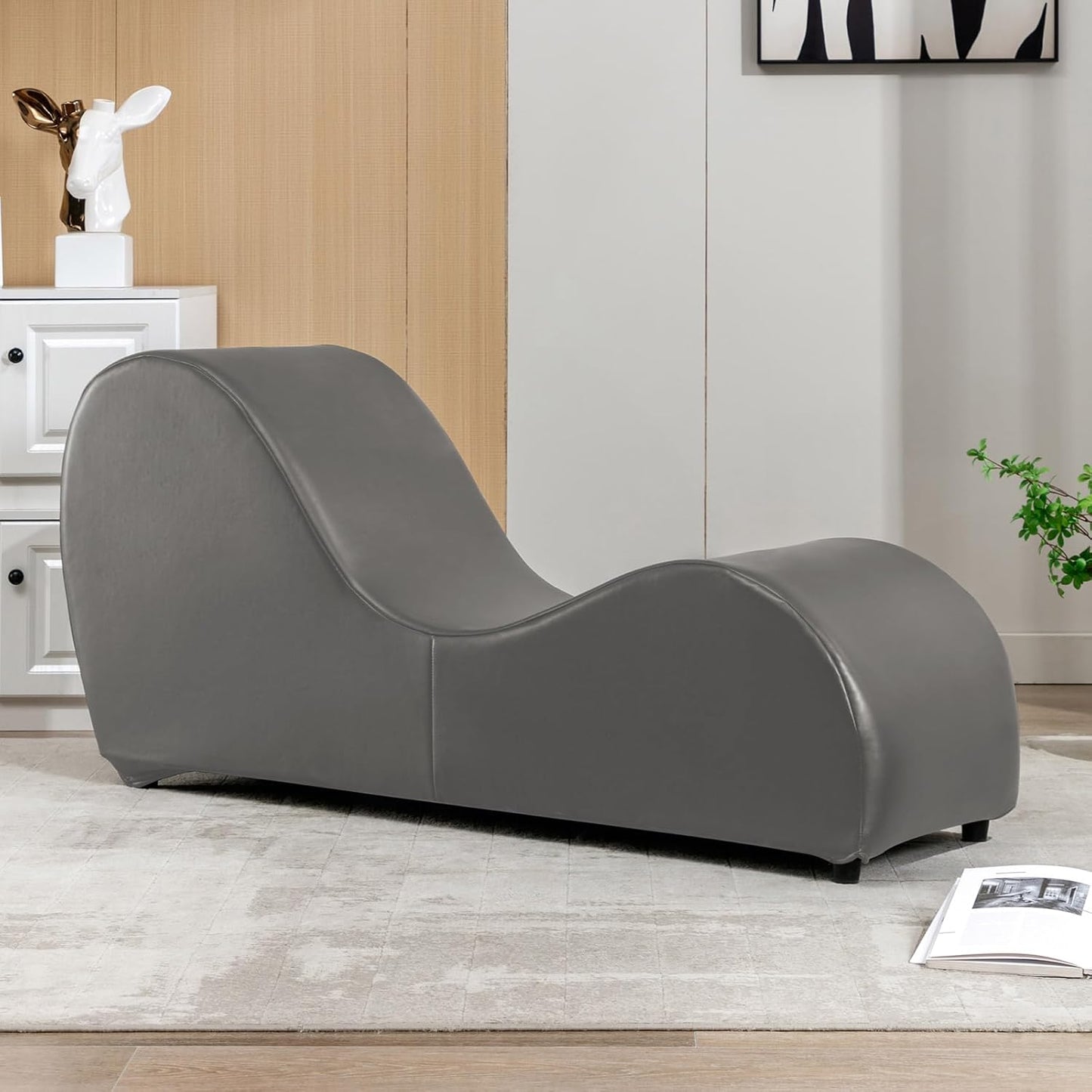 PUREMIND Yoga Chair, Curved Yoga Chaise Lounge for Adult Stretching, Exercising and Relaxing, Indoor Lounge Chair with Adjustable Head Cushion for Living Room Apartment and Bedroom - Black